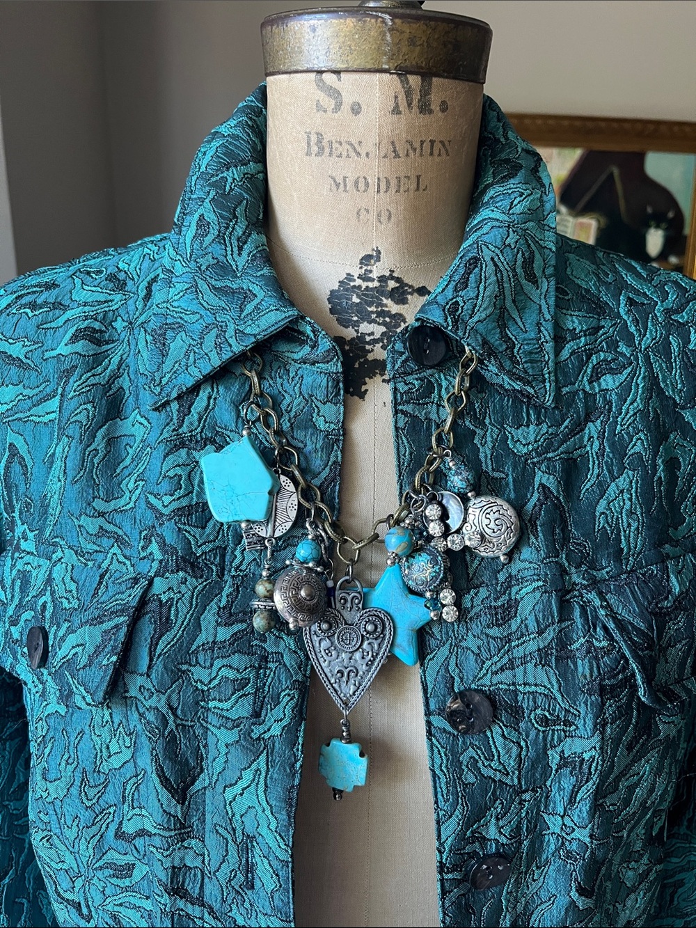 Coldwater Creek Tuquoise & Teal Textured Blazer jacket Sm